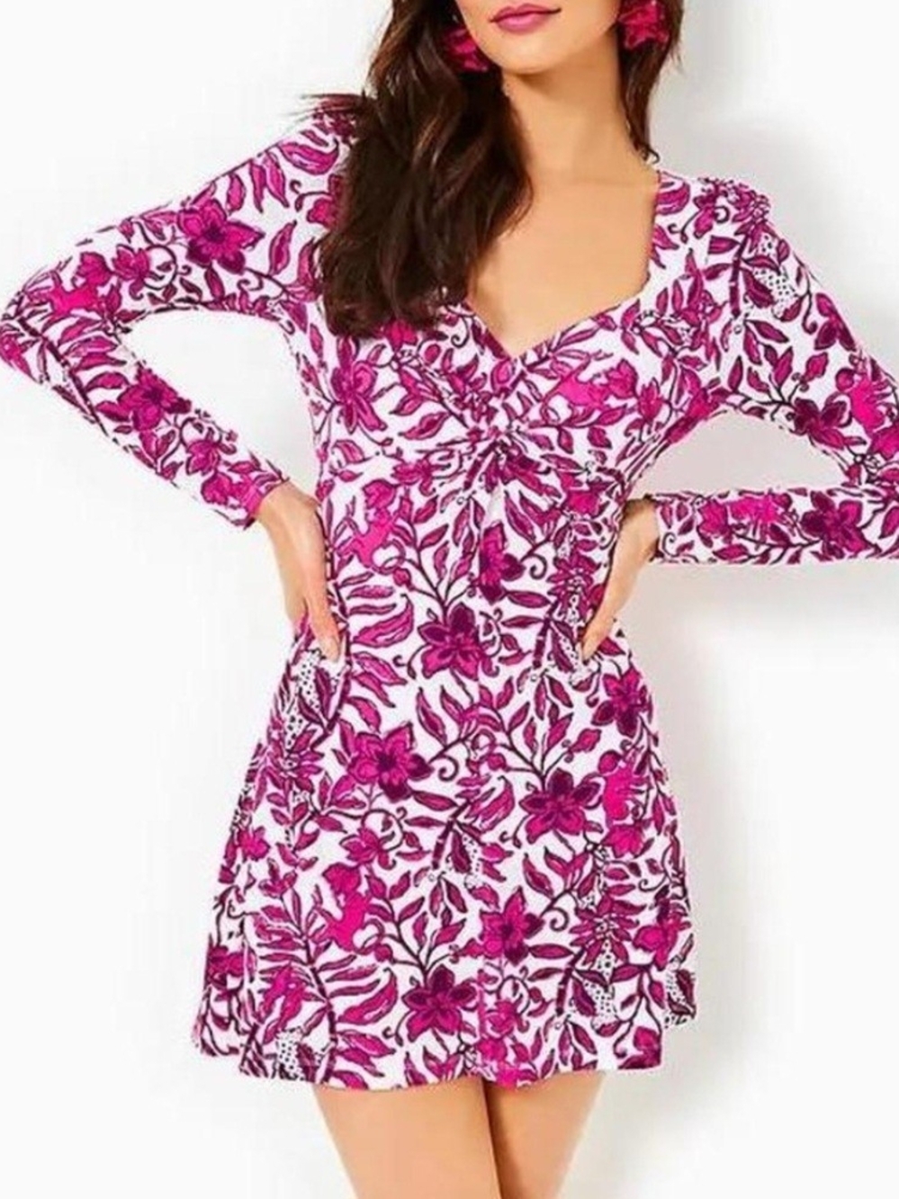 Lilly Pulitzer Pink & White Floral Twist-Front Romper Dress